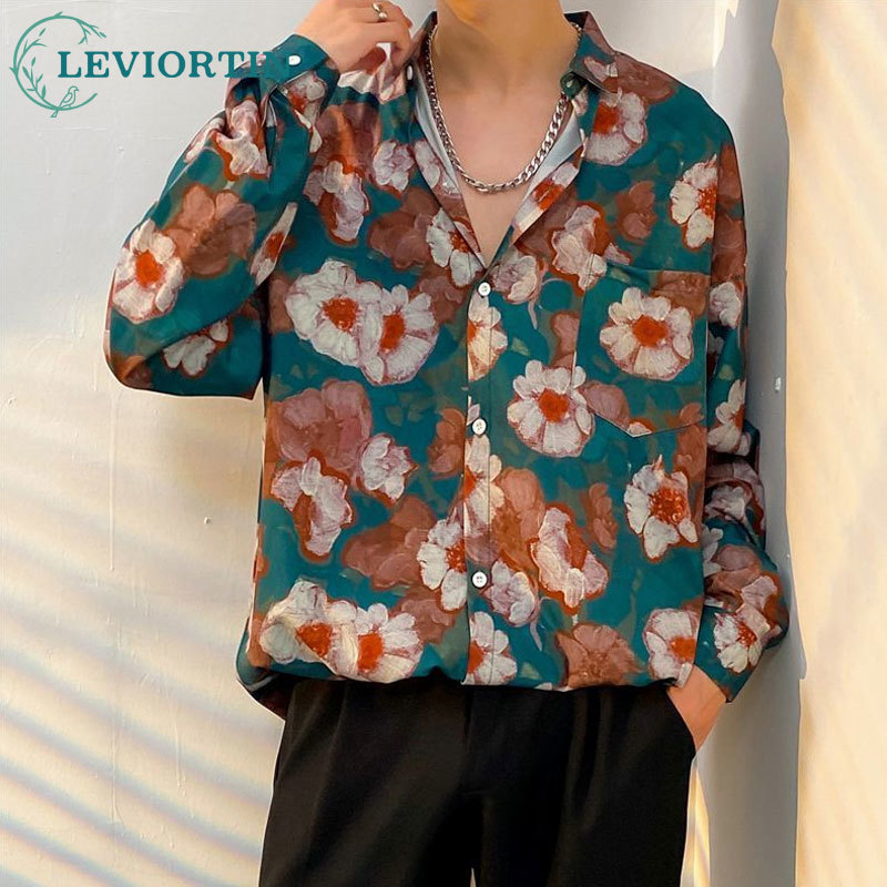 Streetwear Brand Flower - Fashion Men's Long Sleeve Flower Shirt
