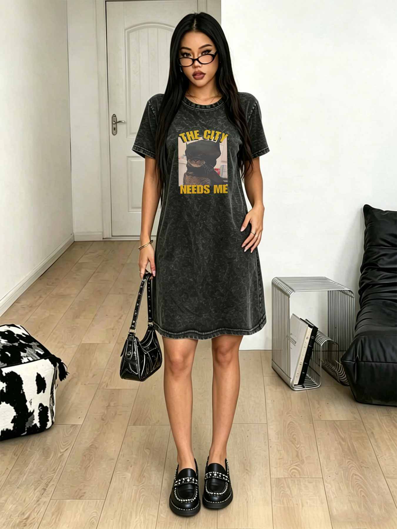 Vintage Washed Distressed T-Sh - Streetwear Brand Cat recension och pris